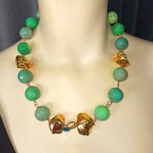 Dion Lee Green Beaded Necklace with Gold Accents
